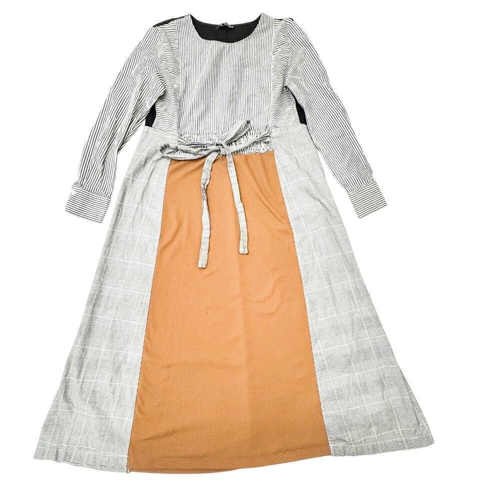 Zara Striped Mixed Pattern Adjustable Waist Dress Size Medium EUC